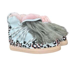 Sophia Webster Clara Sneakers Fur Shearling Leopard Print Statement Shoes